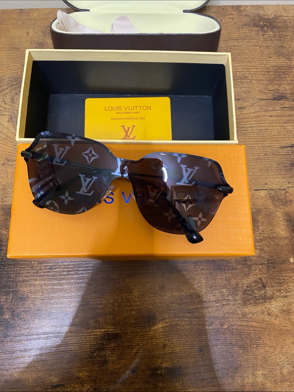 Louis Vuitton Brown Monogram Rimless Sunglasses with LV Logo